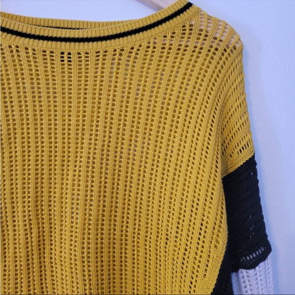 Express Crop Knit Sweater Mustard/Black/White - Picture 2 of 5